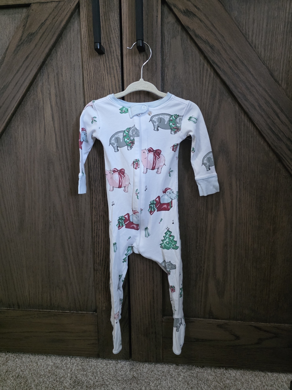 The Beaufort Bonnet Company White Holiday Pig Print Footed One-Piece